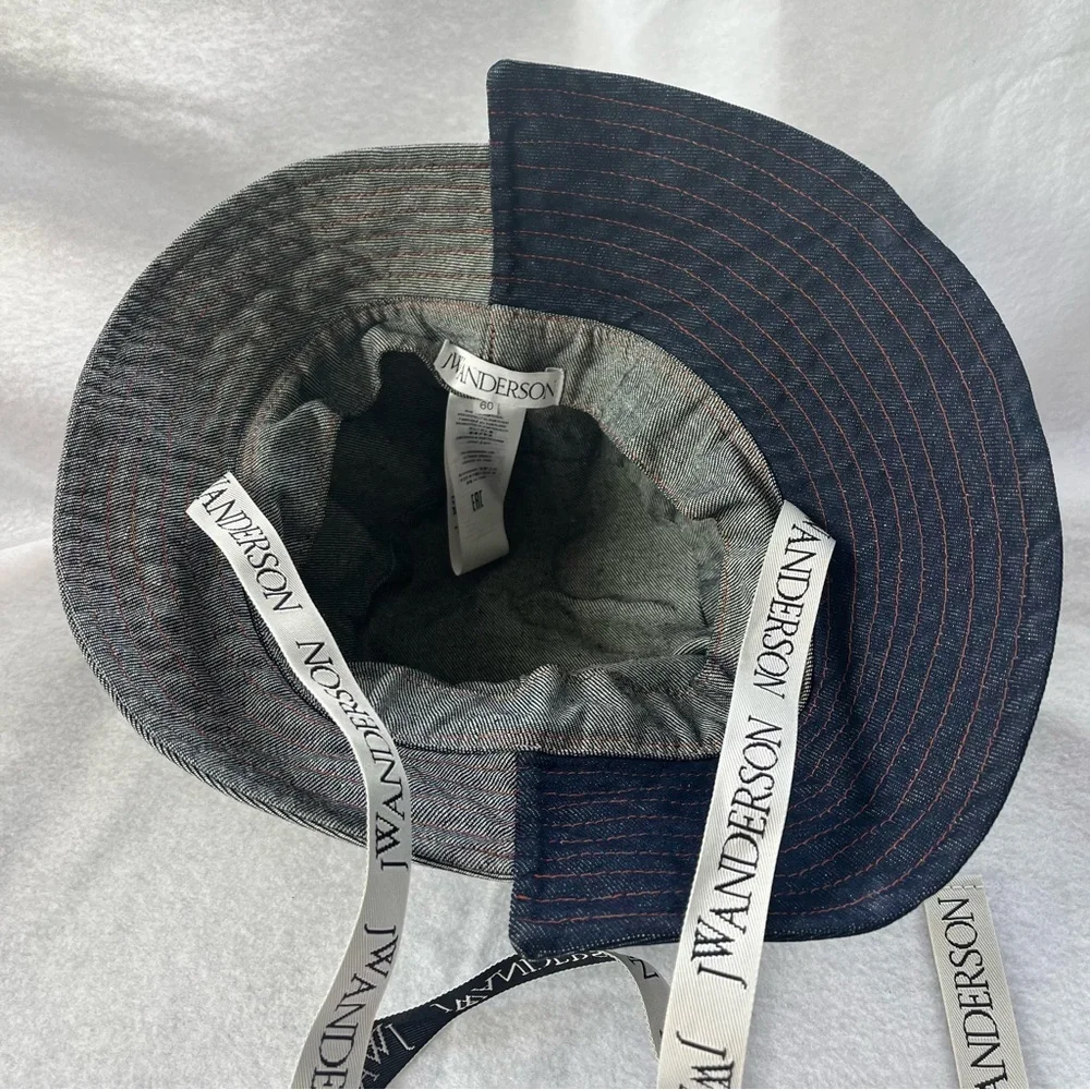 J W ANDERSON sz M/L 60 Denim Asymmetrical Bucket Hat Logo Straps